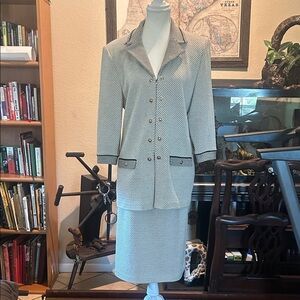 St. John Black and White Textured Blazer and Skirt Set